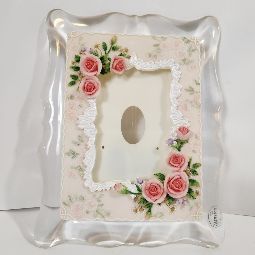 Musical Picture Frame Pink Rose Floral Music Box Rotating Easel Photo Gift